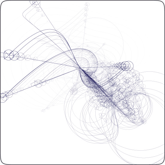 Ariel, algorithmic art visualizing a flock of simulated birds, from nodebox, by Tom De Smedt