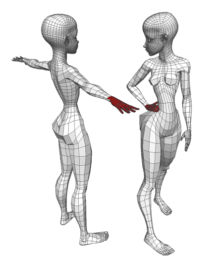 Two poses of the same figure with nearly-isomorphic meshes