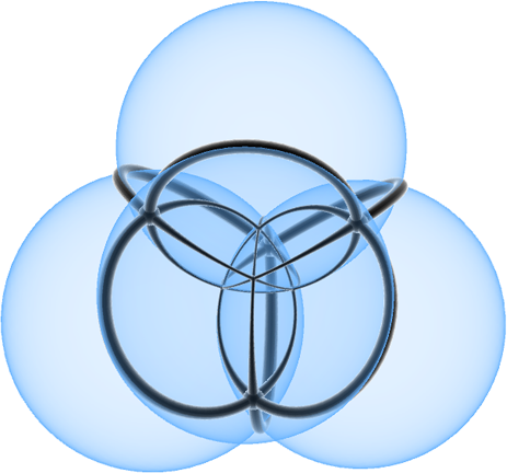 3d drawing of K_7 as the vertices and edges of an arrangement of four spheres