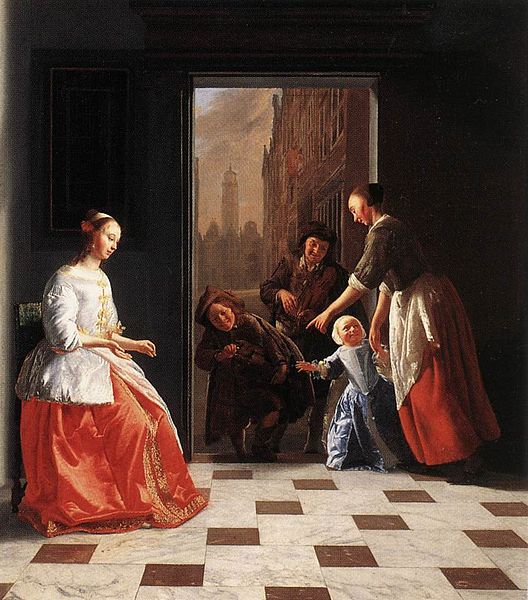 Street Musicians at the Doorway of a House, Jacob Ochtervelt, 1665