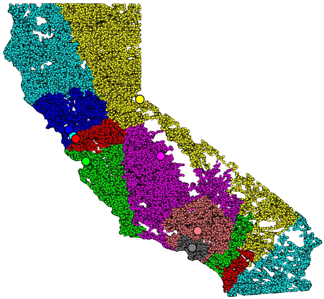 California partitioned into eight stable district