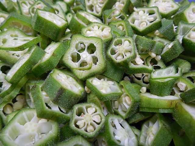 Pentagonal slices of okra