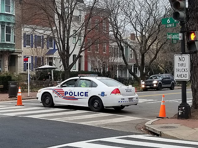 Police roadblock in Washington, DC, January 15, 2021